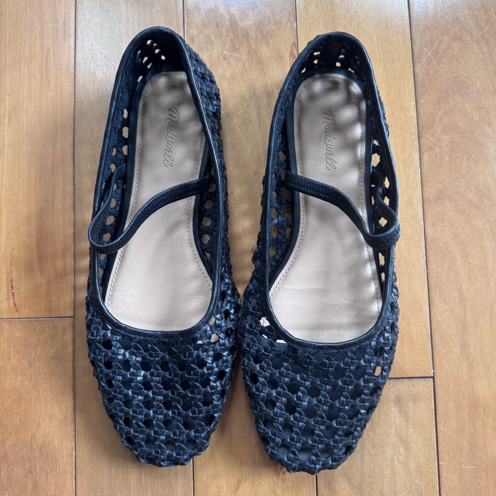 Madewell Black Woven Greta Mary Jane Flats size 7